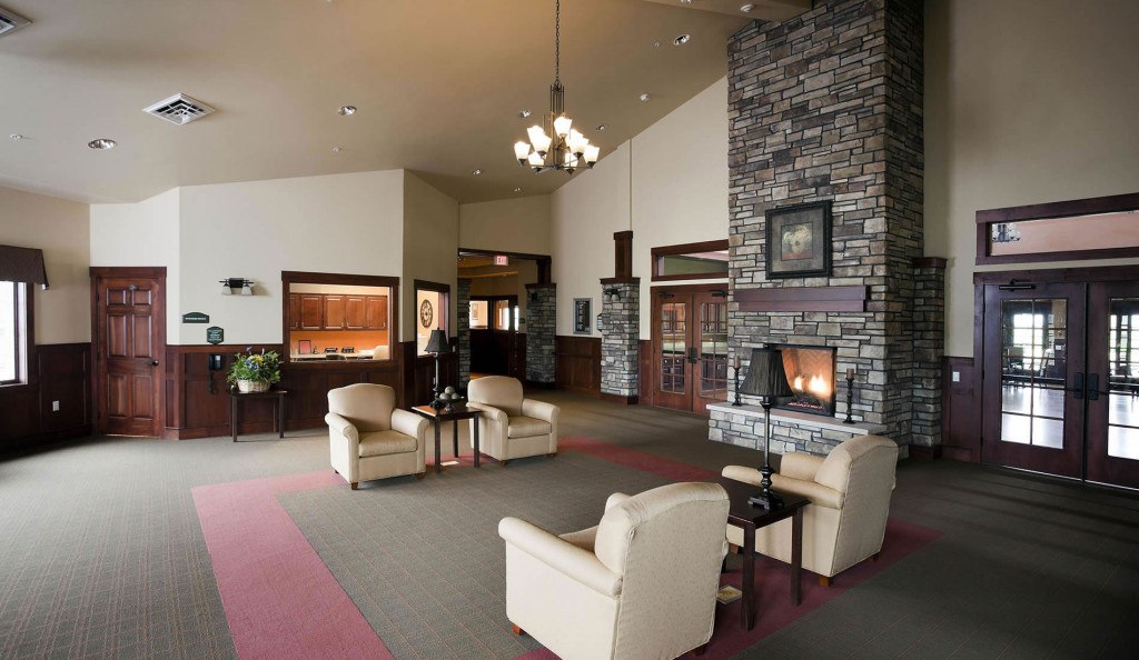 Pine Haven Oostburg Campus lobby with fireplace